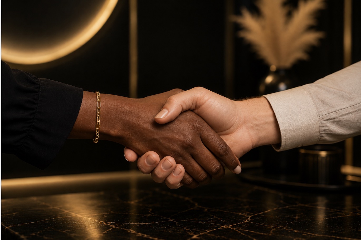 A mutually trusting handshake representing our promise and partnership